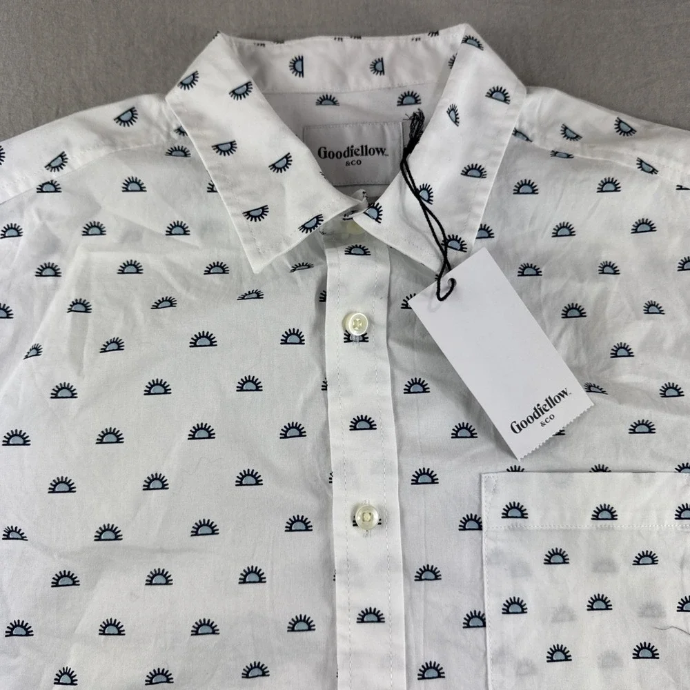 Goodfellow Shirt Mens M White Sunshine Slim Fit Short Sleeve Button Up Sun NEW